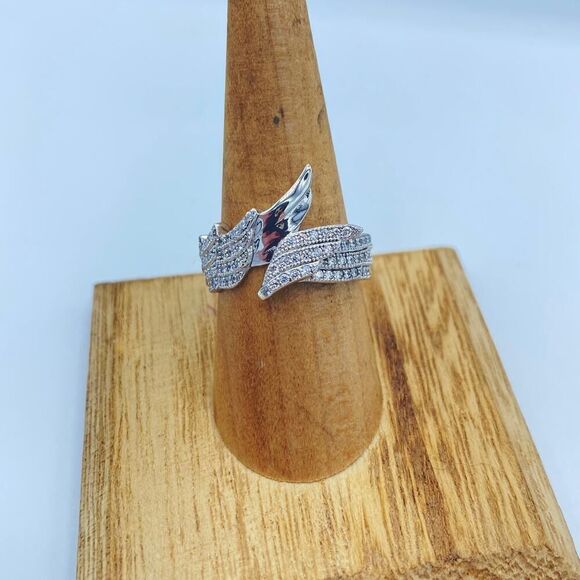 Angel Wings Pave Set CZ Sterling Silver Ring Size 8 - Picture 2 of 4